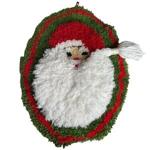 Vintage Christmas SANTA CLAUS Latch Hook Rug Wall Hanging Holiday Decor‎ 26"